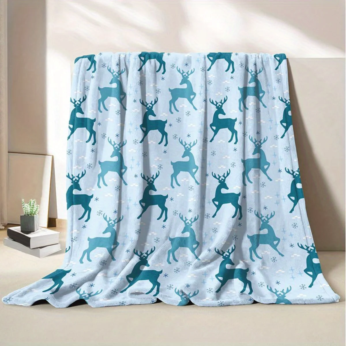 1 بطانية من الفلانيل مطبوعة على شكل غزال الرنة وندفة الثلج - دافئة ومريحة، مثالية للأرائك والمكاتب والأسرة والتخييم وعيد الميلاد. #4