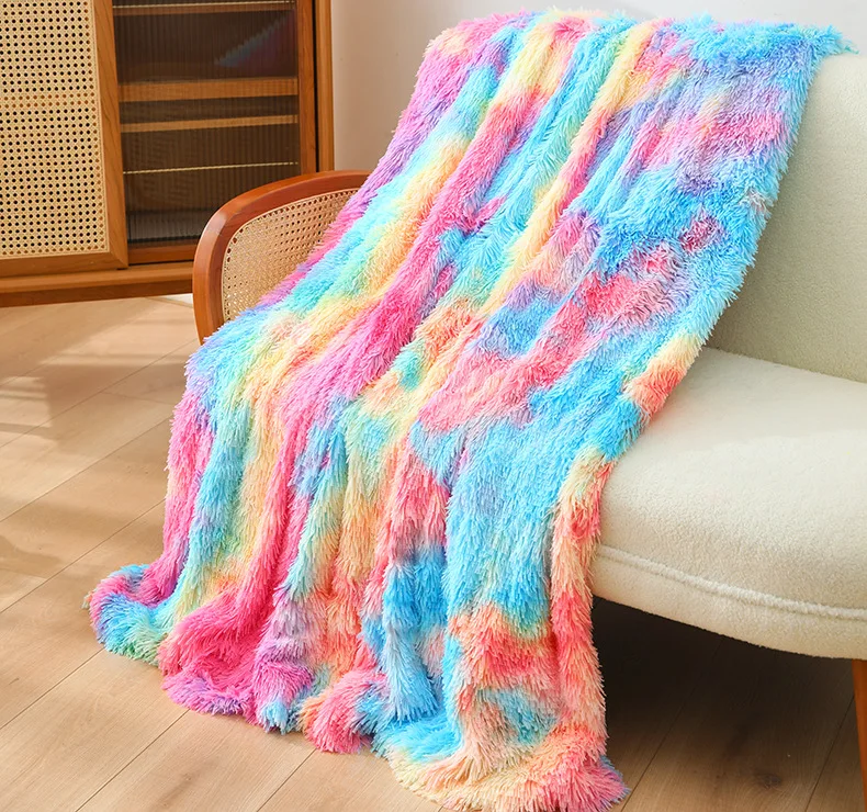 Soft Fur Blanket Fluffy Shaggy Super Cozy Warm Sofa Throw Tie-dyed Furry Rainbow Blankets Bedspread Blanket