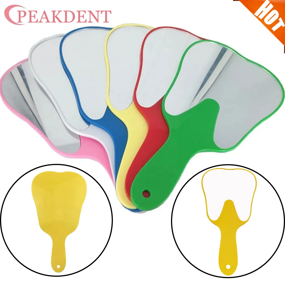 With Handle Tooth Shape Mirrors Dental Mouth Examination Makeup Mirror Dental Accessories Durable PVC Unbreakable Hand Mirror