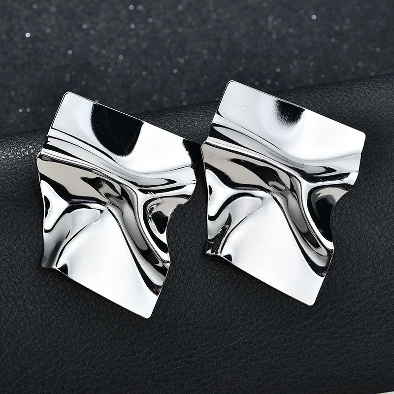 New Irregular Sequins Metal Stud Earrings Gold Color Big Simple Punk Earrings For Women Statement Party Fashion Jewelry
