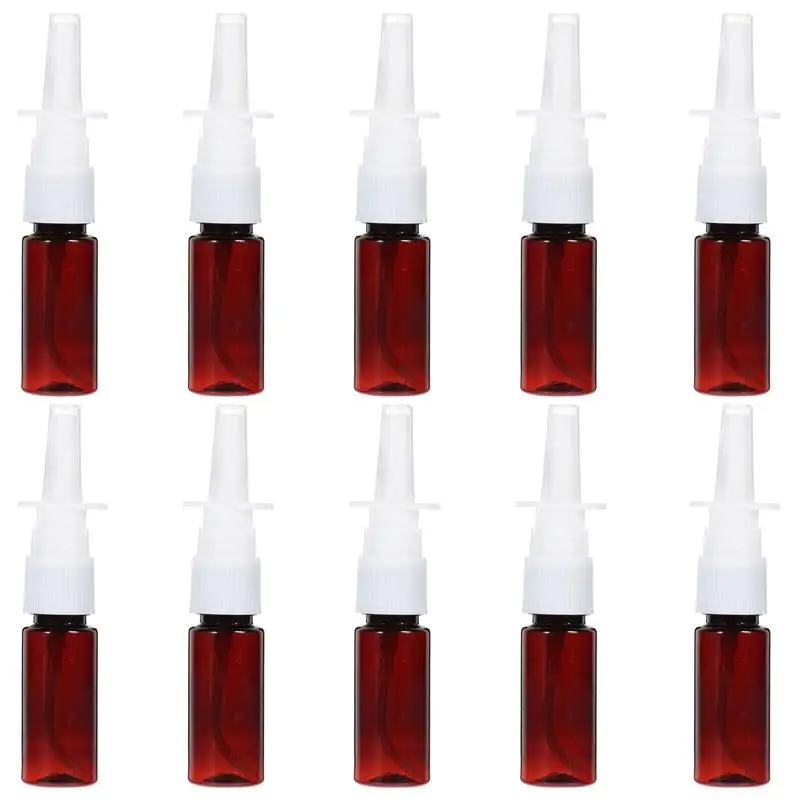 

10pcs 15ml Portable Nasal Sprayer Bottles Rhinitis Refillable Fine Mist Empty Spray Bottles (Brown Pet + 18R Direct Injection)