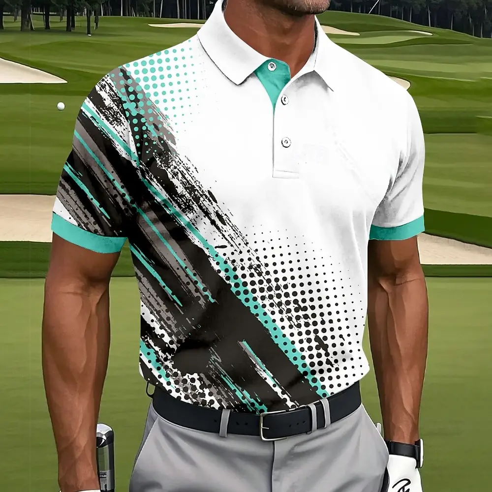 2026 Men's Geometic Golf Sports Polo Shirts Short Sleeve Polo Shirts Collared Shirts Casual Athleisure Buttons Summer Spring