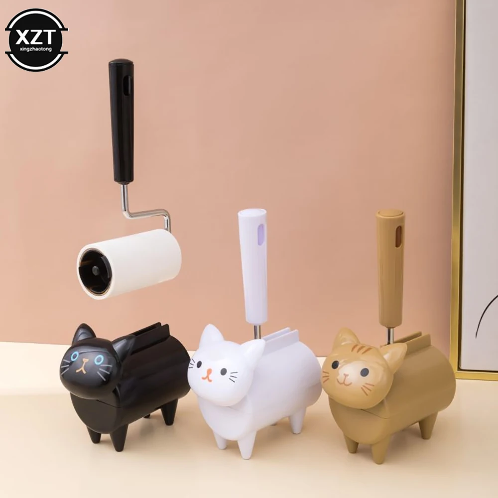 Cute Cat Tearable Roll Paper Sticky Roller Dust Wiper Lint Remover Pet Hair Remover Replaceable Cleaning Brush Accessories