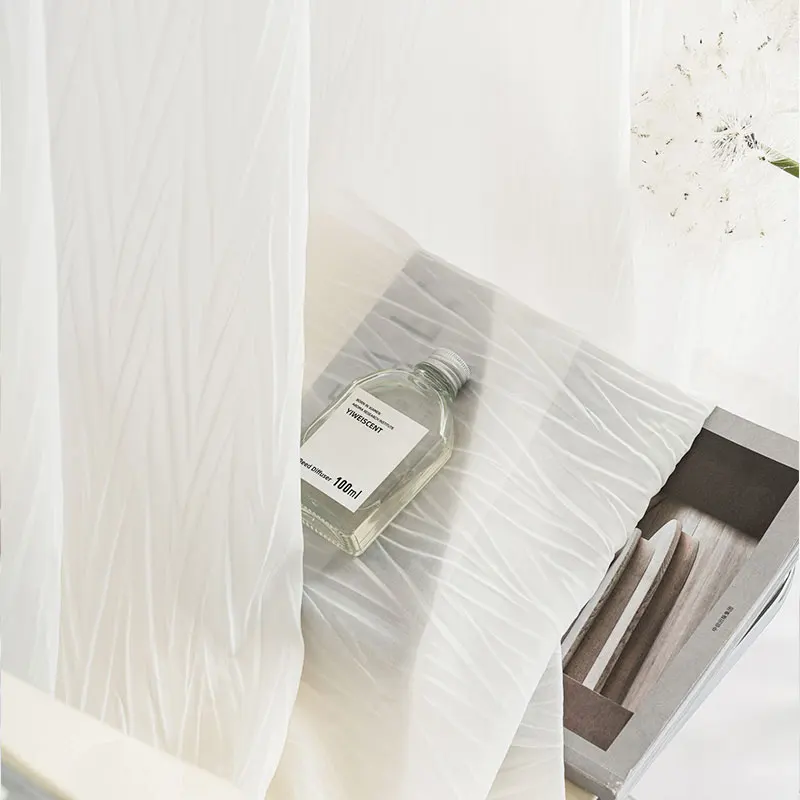 Modern White Chiffon Tulle Curtains for Living Room, Soft Crepe, Sheer Curtain for Bedroom, Kitchen Voile Drapes, Blinds Door