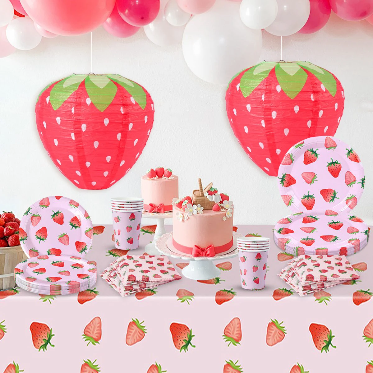 Stoviglie usa e getta per feste a tema fragola decorazioni per feste di compleanno estive forniture per feste di fragole per ragazze decorazioni per