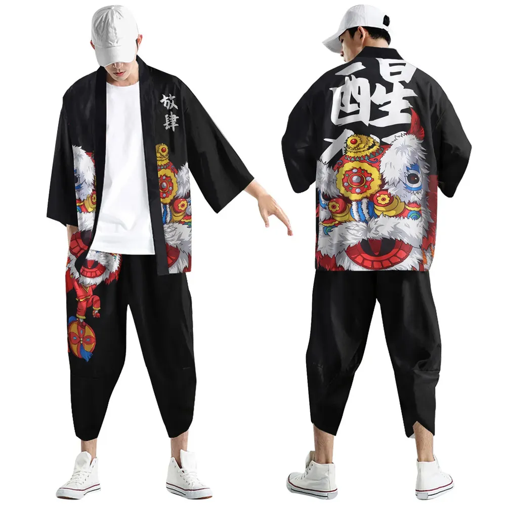 

Japanese Traditional Clothing Kimono Pants Men Retro Yukata Asian Fashion Tang Suit Harajuku Hanfu Yukata Jacket