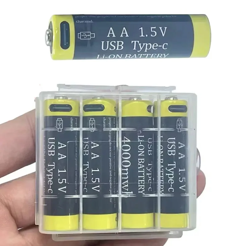 New AA 1.5V 4000mwh Rechargeable Li-ion Battery for Mouse Remote Control Small Fan Electric Toy Batteries USB Type-C Cable