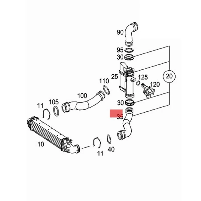 

A2115282982 Turbo Intercooler Hose Pipe Cooling Radiator Coolant Fitment For Mercedes Benz W211 E200 E220 2.2 Cdi 2115282982