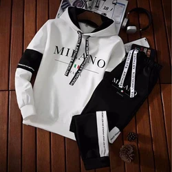 Conjunto de moletom com letras italianas masculinas, pulôver masculino, streetwear luxuoso, moletom e moletom, roupas de treino, terno de jogger