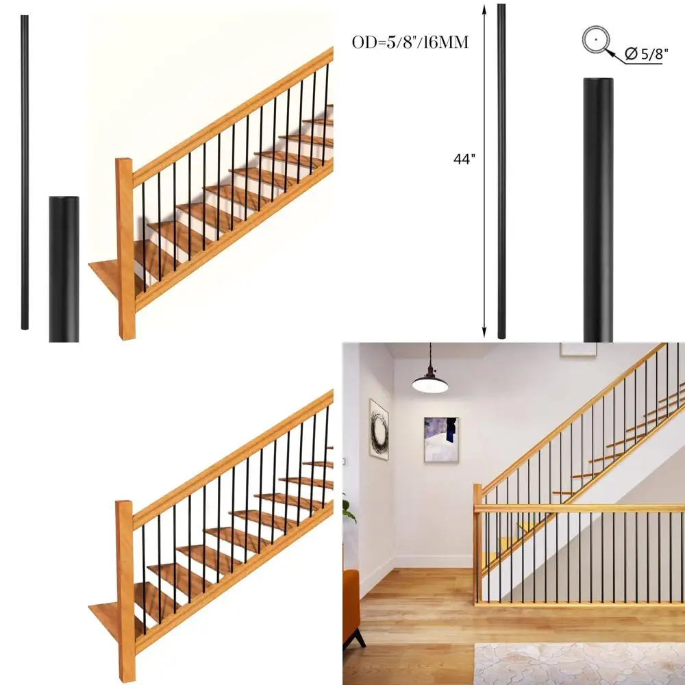 

5/8 Round x 44 Long Iron Stair Balusters, Hollow, 30-Pack, Powder Coated Satin Black