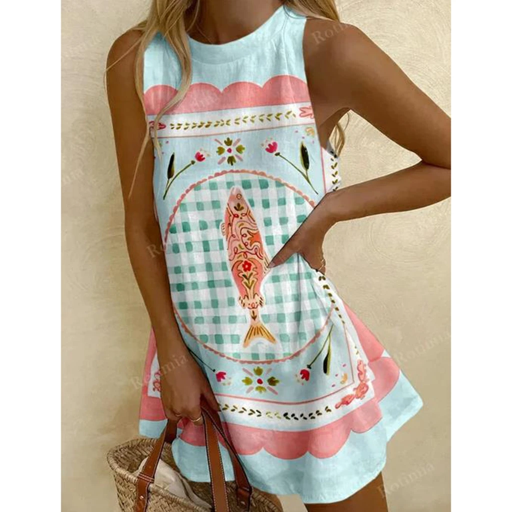 Elegant Women's Sleeveless Floral Print Dress Bordered Patchwork Mini Dress Quality Party Vestidos Ropa Paja Mujer