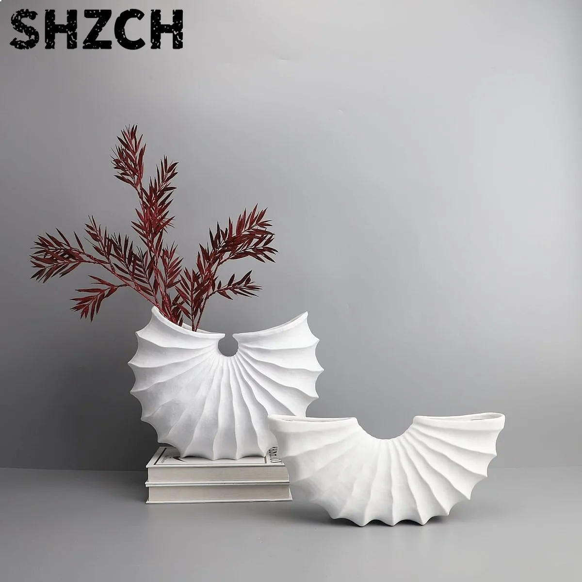 European White Resin Handmade Fan-Shaped Conch Flower Arrangement Modern Home Decor