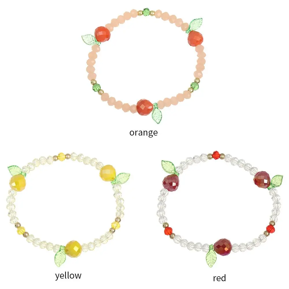 Korea Lovely Fruit Crystal Beaded Bracelet Sweet Colorful Elastic Rope Bracelets for Women Girl Jewelry Gift