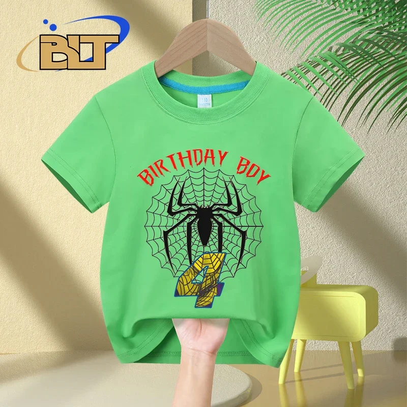 Spider 4th Birthday Boy T-Shirt Kids Zomer Katoen Korte Mouw Kinderen Verjaardagscadeau