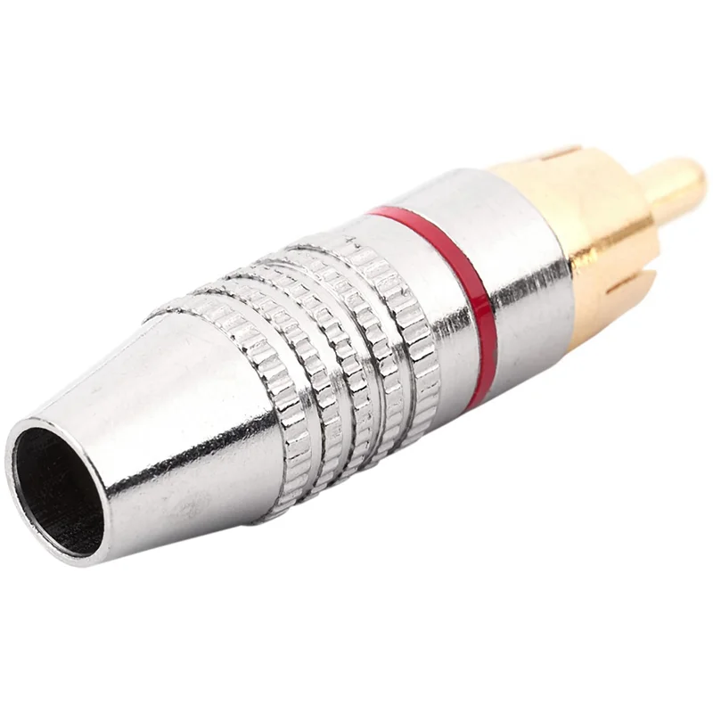 محول قابس ذكر A01F-RCA، موصل لحام مطلي بالذهب الصوتي فونو، نهاية عالية - 12 عبوة، فضي