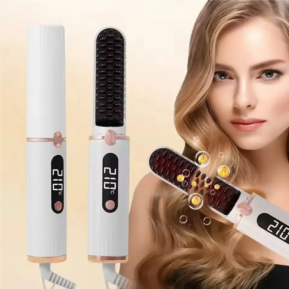 

Straight Hair Comb Electric LCD Ceramic Heating Portable Negative Ion Styling Tool 4 Temp Settings 140-200℃ Straightening Comb