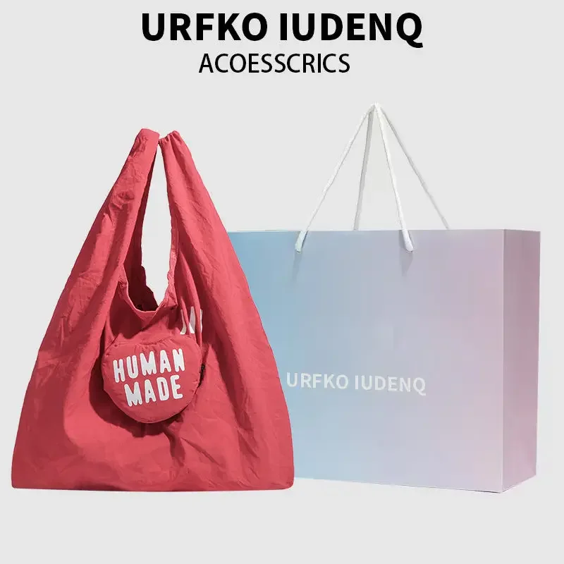 2026 HUMAN MADE Men & Women Storage Bag, Love Print Foldable Tote Bag, Waterproof Portable Shopping Bag for Daily Use