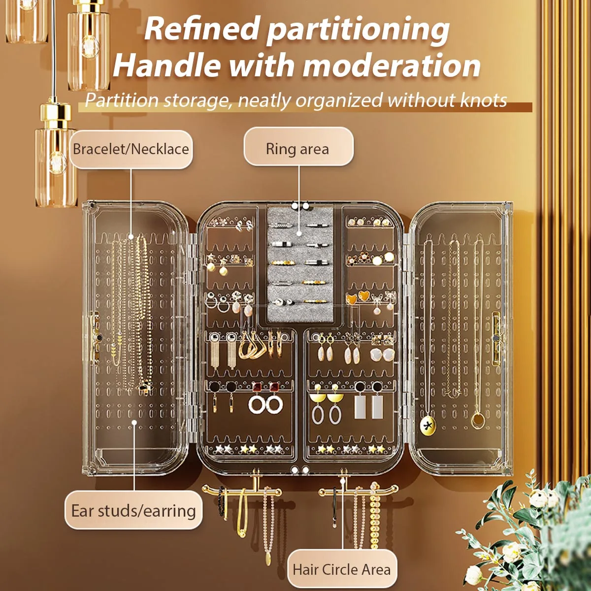 غرفة نوم الحائط القرط قلادة تخزين الرف البلاستيك الشفاف مجوهرات رف شاشة الراقية صندوق تخزين المجوهرات المنزلية #2
