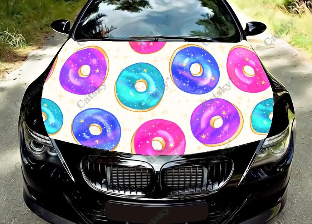 Galaxy Donuts Custom Car Hood Vinyl Stickers Wrap Vinyl Film Engine Cover Decals Sticker Universal Car Hood Protective Film