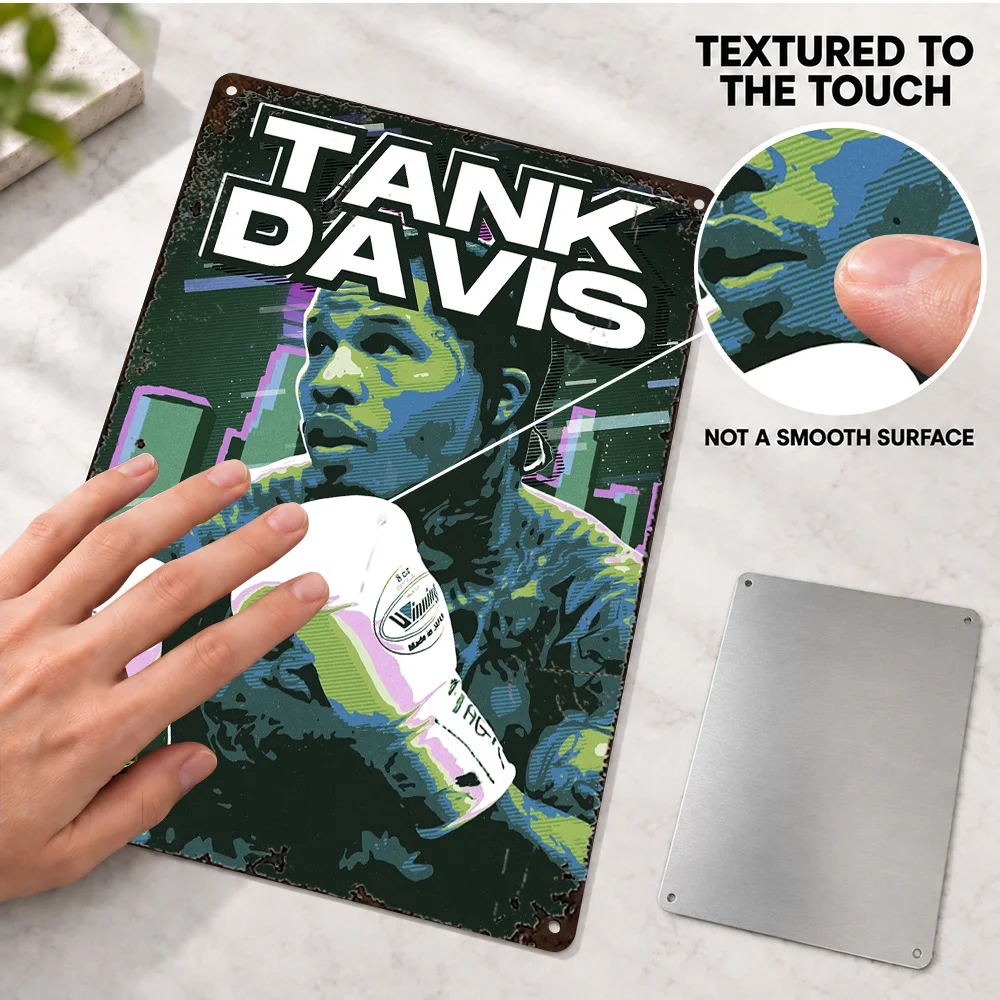 Tank Davis Boxing Printed Poster Personalized Aluminum Metal Sign Retro Neon Illustration Wall Art For Bedroom Sports Fan Gift