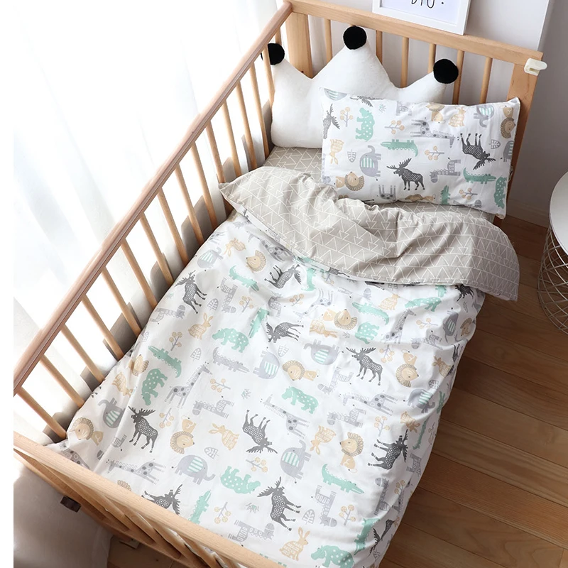 Baby Nursery Bedding Set 3 Pcs Cotton Cartoon Bed Linens Boy Girl Cot Crib Kit Pillowcase Quilt Cover Sheet Children Custom Size