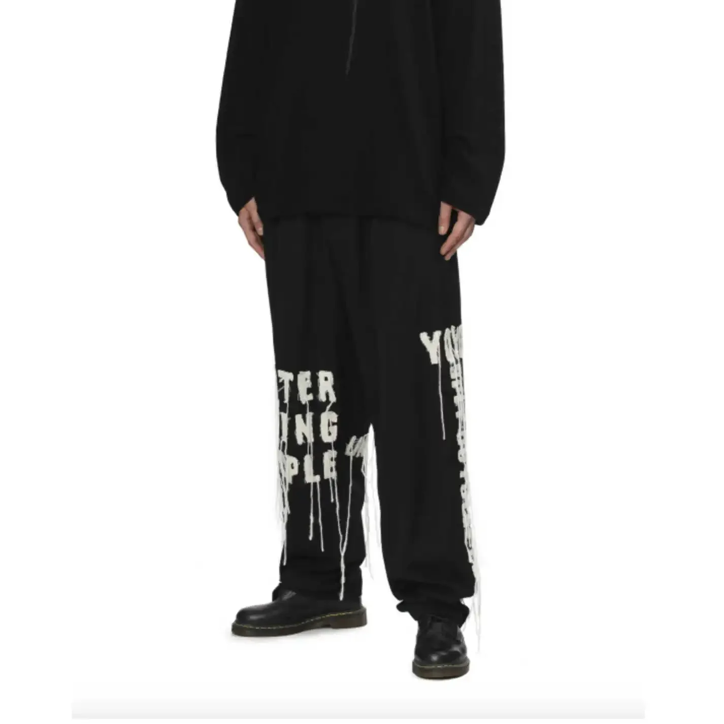 YOJI OOAK تصميم ياباني أصلي خط الحروف ملصق نسيج شرابة سراويل تقليدية رسالة فضفاضة السراويل الرجال