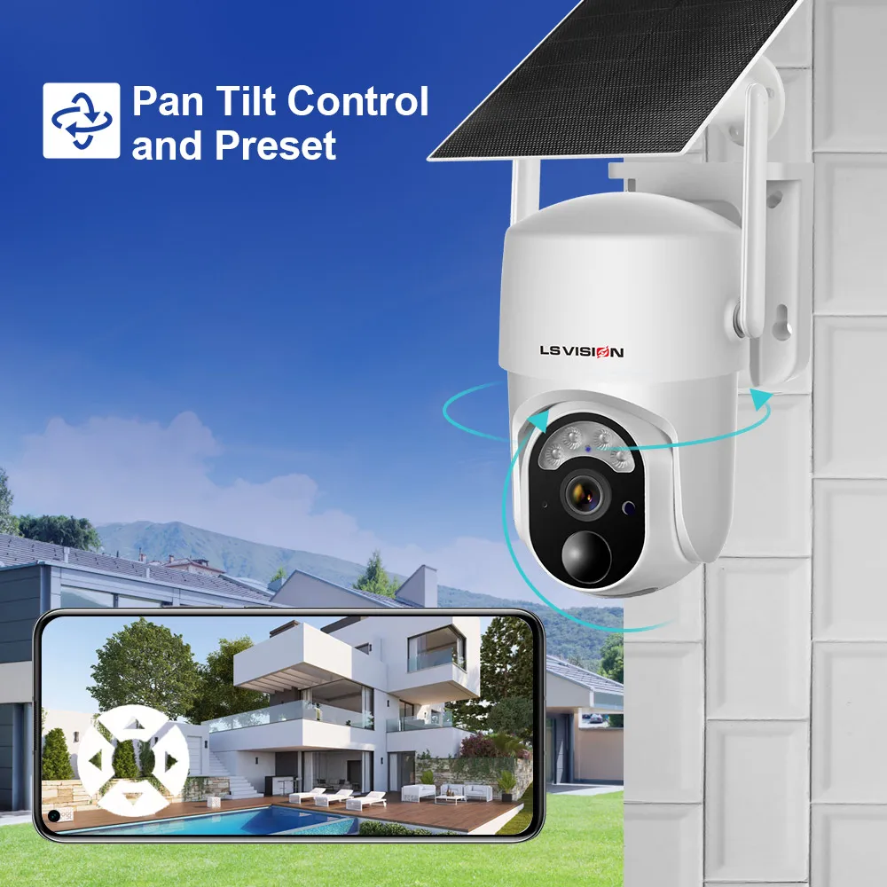 LS VISION 4G/WIFI 4MP Security Camera with Solar Panel Outdoor Wireless Security Protection Monitoring, Built-in Battery PTZ Cam