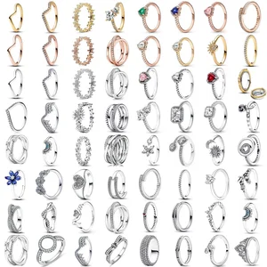 925 Sterling Silver Merah Merah Muda Biru Hijau Batu Hati Ukuran 6 7 8 9 Kepingan Salju Daisy Cincin Cincin Pernikahan Fashion Perhiasan Wanita 8 cincin samsung penjualan terbaik - №