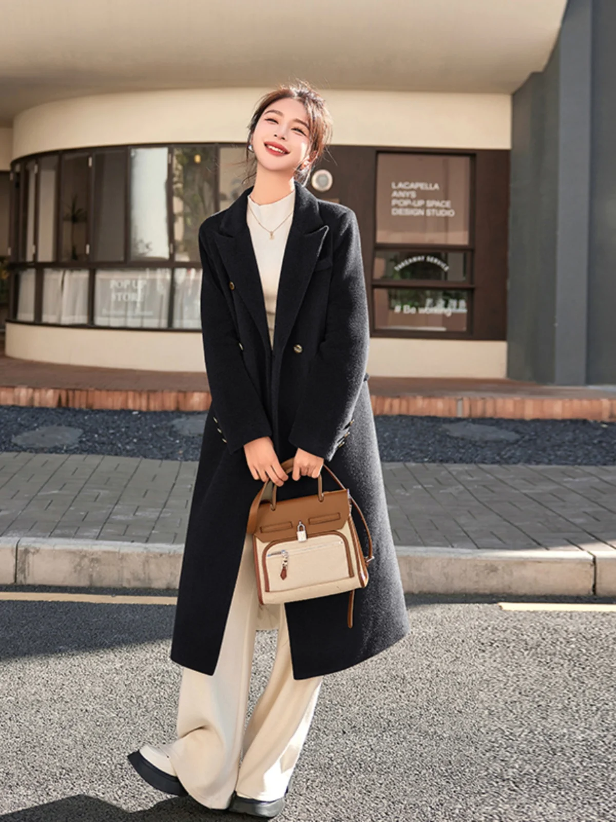 패셔너블한 테니드 울 코트 여성용 중간 길이 가을 겨울 다운 이너 라지 코트 다운 자켓 한국 스타일 출퇴근용...