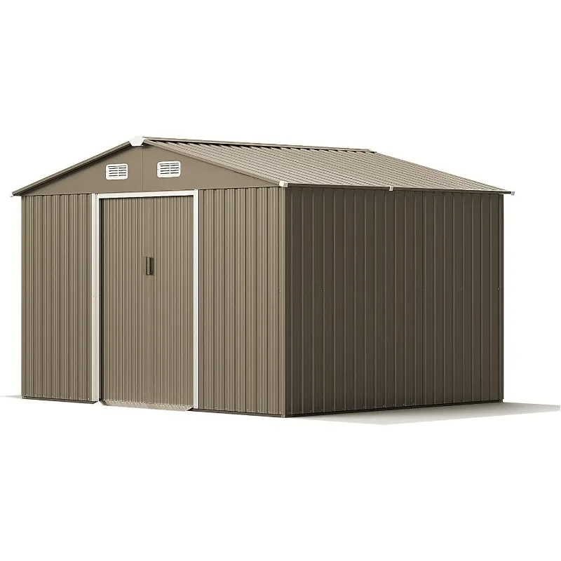 

camping 10ft x 8ft Metal Outdoor Storage Shed with Lockable Sliding Door and Ventilation Design for Tiny House Utility