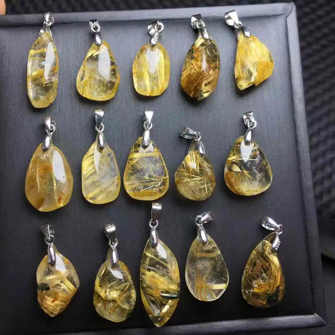 

Цельный кулон произвольной формы из серебра 925 пробы с натуральным рутиловым драгоценным камнем и кристаллами для подарка