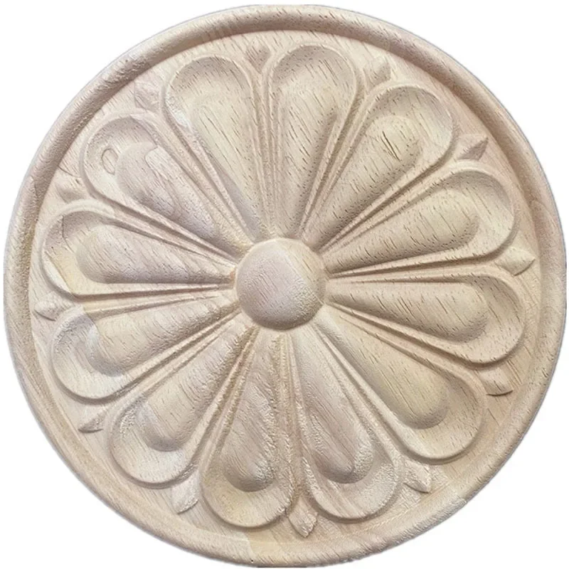 22cm Round Vintage Flora Wood Carved Applique Wooden Carving Decal Furniture Cabinet Door Frame Home Decoration Decor Crafts