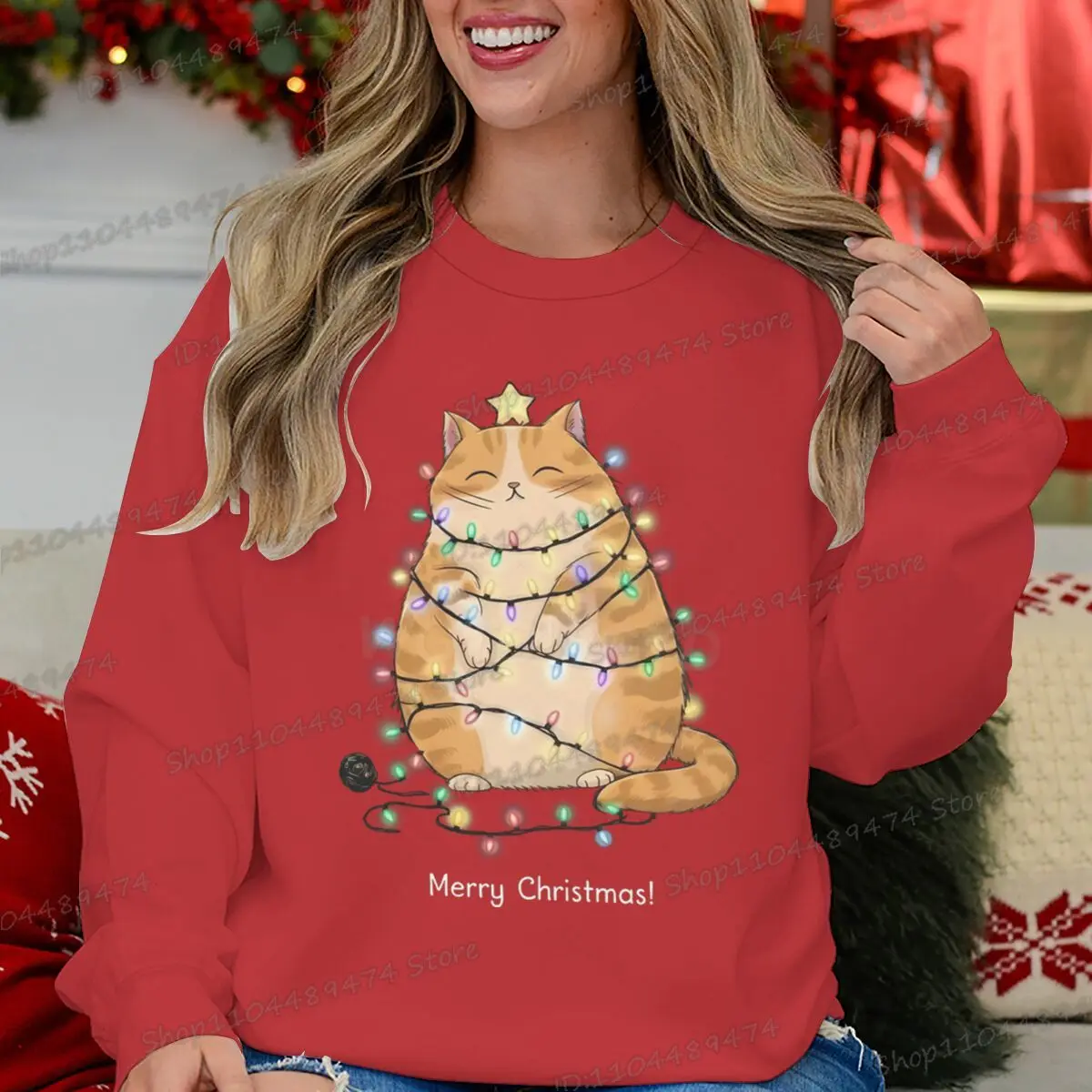 مضحك الزنجبيل القط عيد ميلاد سعيد بلوزات أزياء الرجال النساء الكرتون هوديس هدية عيد الميلاد طويلة الأكمام الصوف عيد الميلاد البلوز