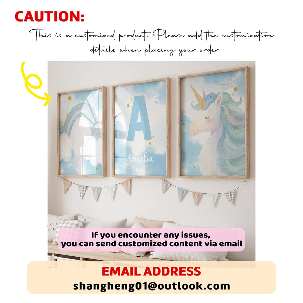 3pcs Personalized Name Bow Rabbit Wall Art Print Picture Canvas Poster Painting Living Room Children's  Home Decor image 5