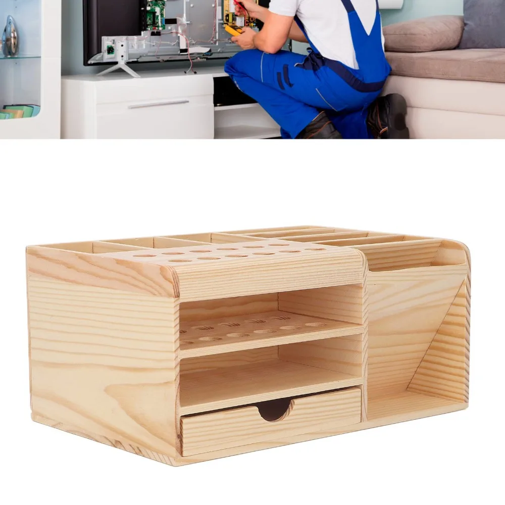 Wood Storage Rack Countertop Wooden Organizer Freestanding Rack Desktop Storage Box Space Saving Stable Tool Parts Box Organizer