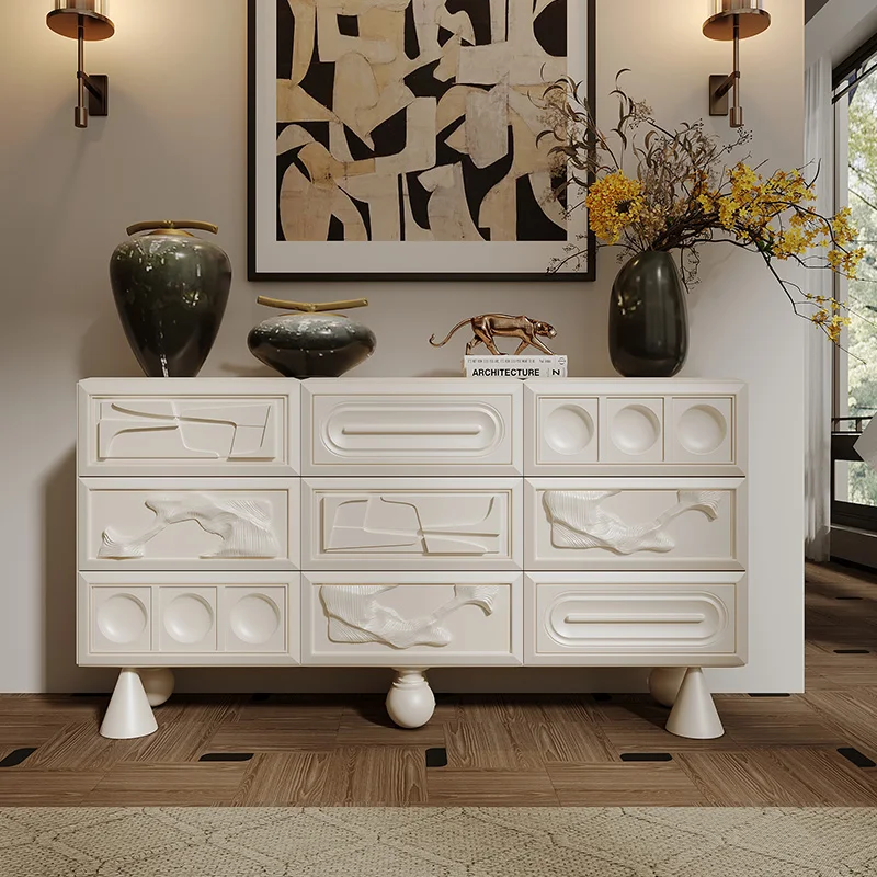 

Cream wind nine chest cabinet household living room wall decoration storage cabinet