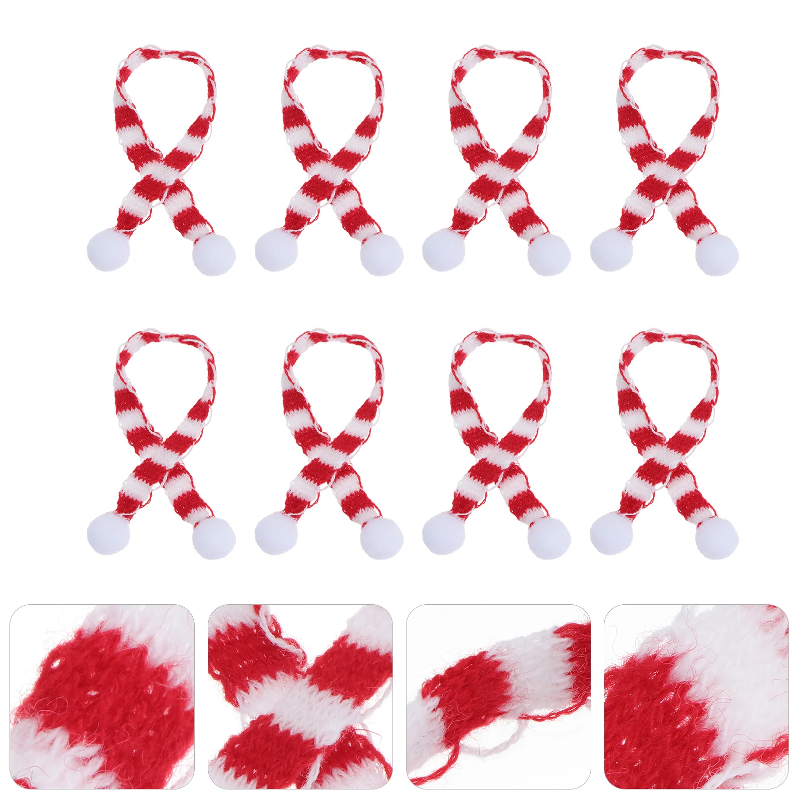 

8Pcs Christmas Pet Scarf Mini Knitted Neck Warmer 1x23cm Red White Stripe Bottle Decoration Home Party Accessory