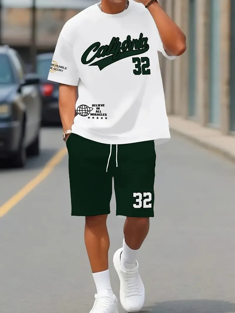 The 2025 summer new men's set features street fashion casual comfort softness breathability and 3D digital pattern printing