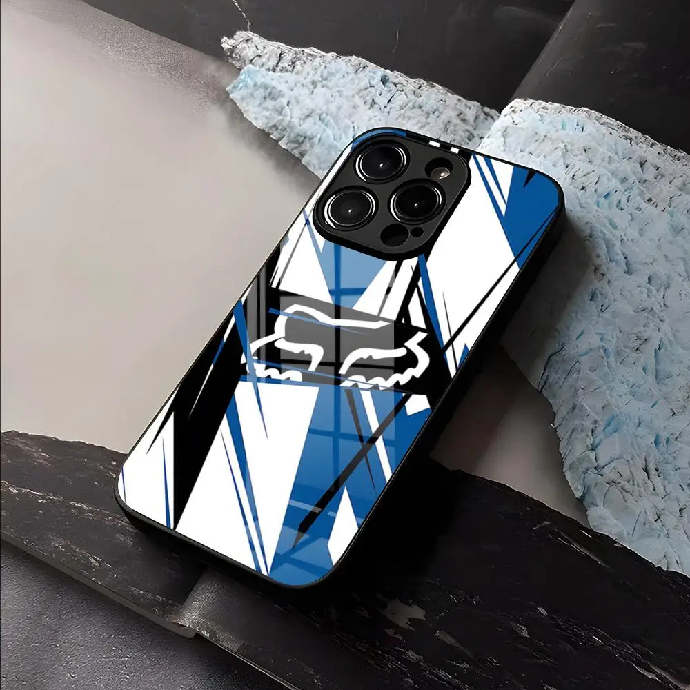 Funda para Teléfono R-Racing F-Fox para iPhone 17 Air 16 E Pro Max 15 14 13 Mini 12 Pro 11 Max Plus, Cubierta de Vidrio Negro