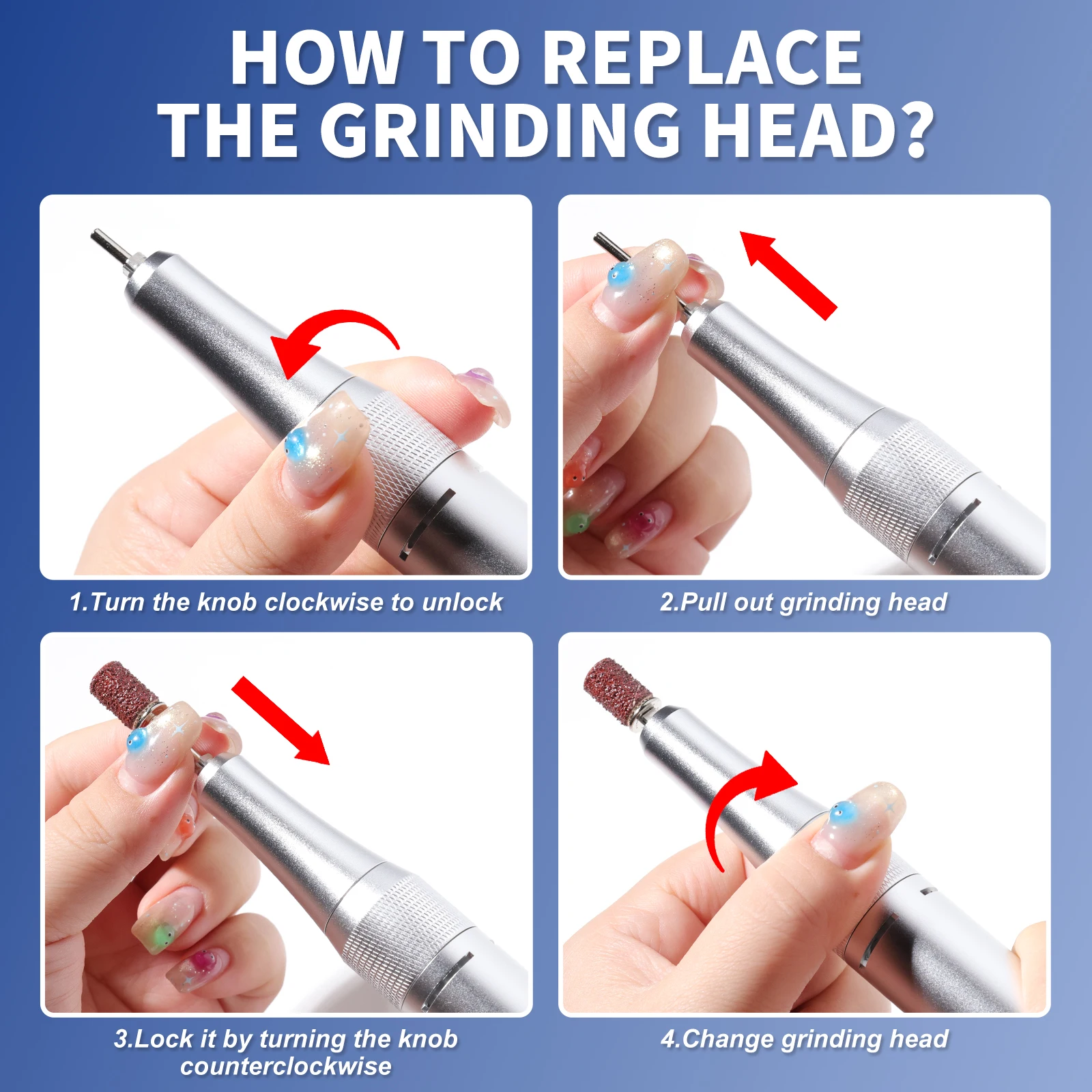 Taladro eléctrico para uñas de 45000RPM, lima de uñas recargable de poco ruido, esmalte de uñas profesional para herramientas de salón de manicura