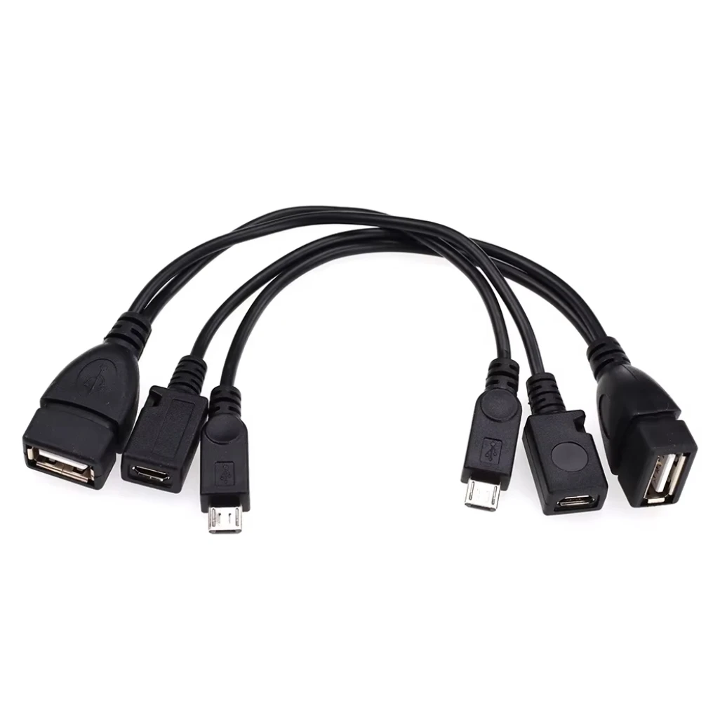 100pcs 2 in 1 OTG Micro USB Host Power Y Splitter Terminal Adapter to Micro 5 Pin Male Female Connector Cable