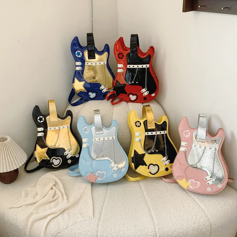 

Рюкзак в форме гитары для девочек. Стильная универсальная модная дорожная сумка с несколькими отделениями для организации.