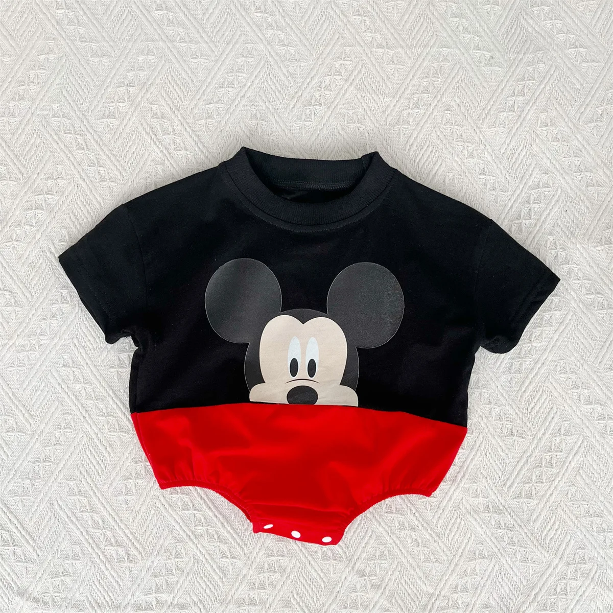 0-2 Years Old Fashion Boys and Girls Baby Mickey Pattern Triangle Wrap Fanny Coat Soft A Cotton Summer Short Sleeve Baby Clothes