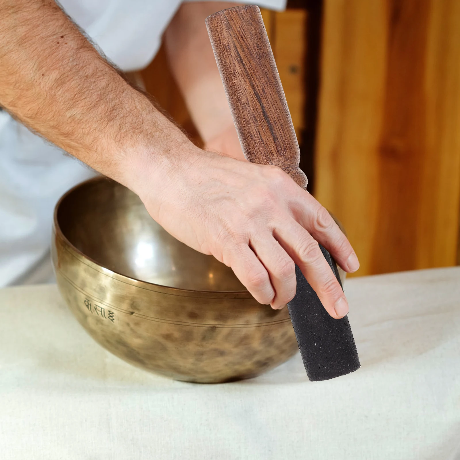 

Singing Bowl Mallet Smooth Corners Easy Clean Portable Yoga Meditation Sound Practical Striker Black Wooden Stick