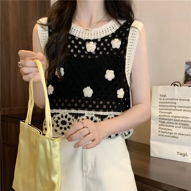 Knitted Sweater Vests Women Hollow Out Hotsweet Loose Fashion Ins Summer Panelled Casual Streetwear Chic Korean Style All-match