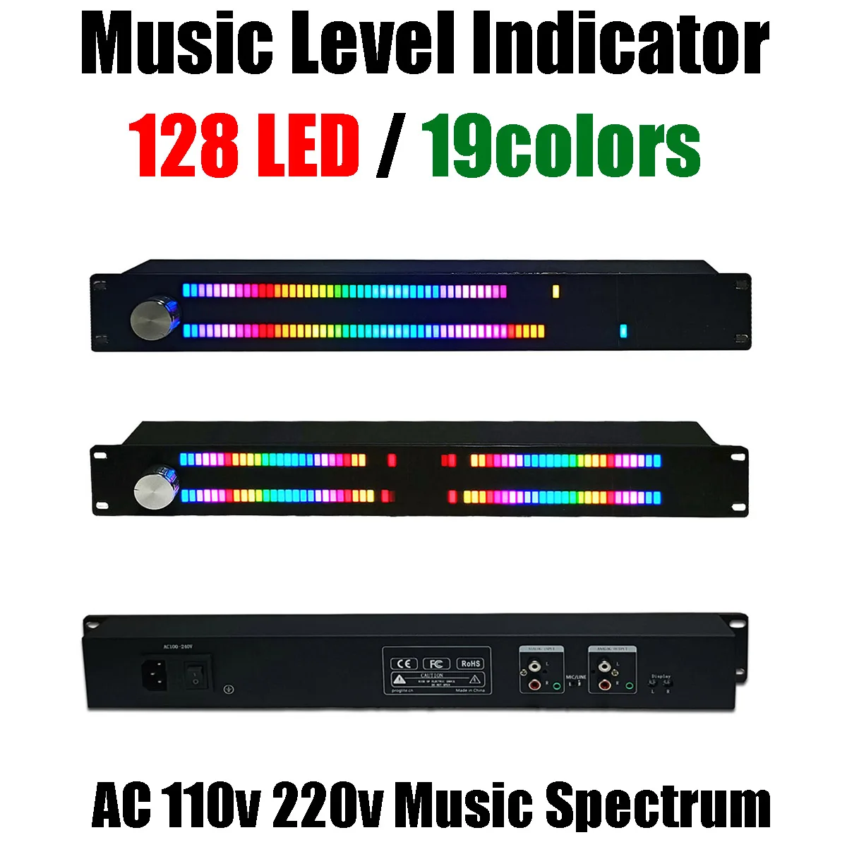 1U Music Level Indicator Light LED Spectrum Display Meter Voice/Wire Remote Control Induction Signal Melody Rhythm Ambient Lamp