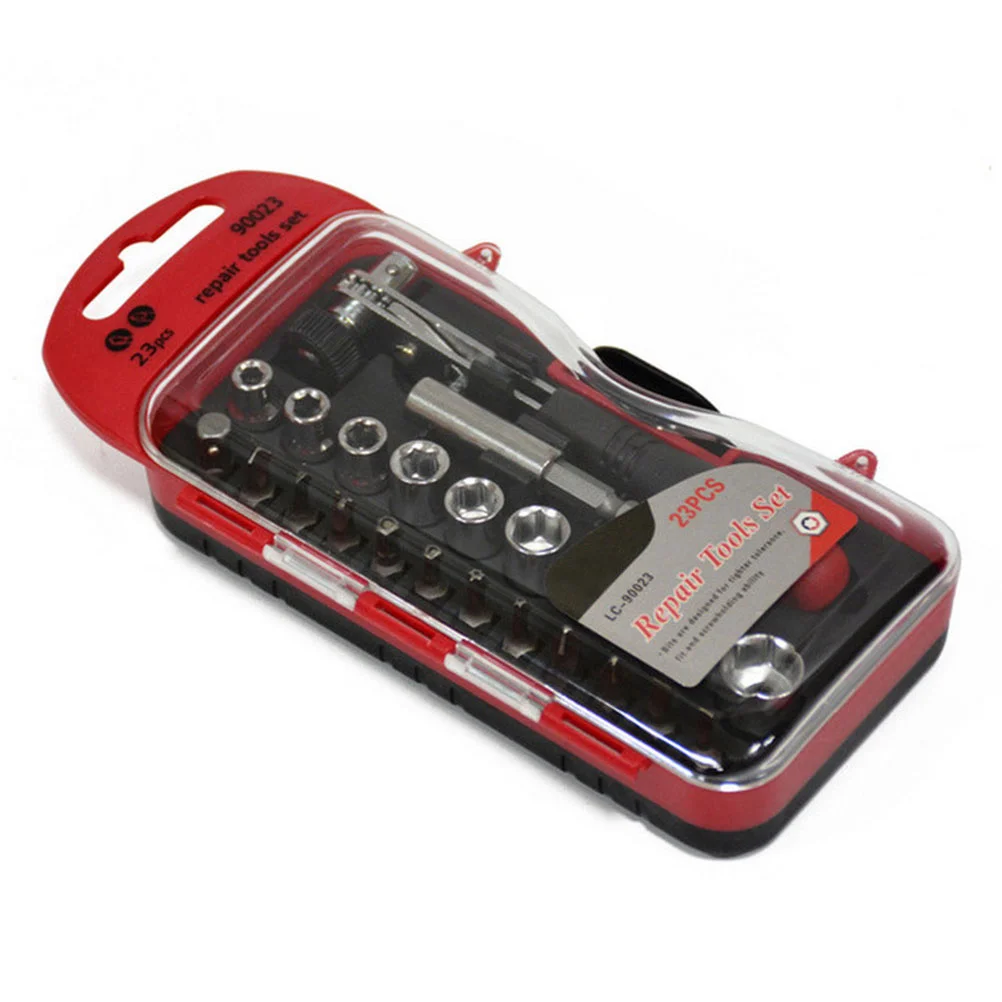 

23Pcs Socket Set Ratchet Screwdriver Set Ergonomic Handle Repair Tool Box for Car Motorcycle Door Maintenance