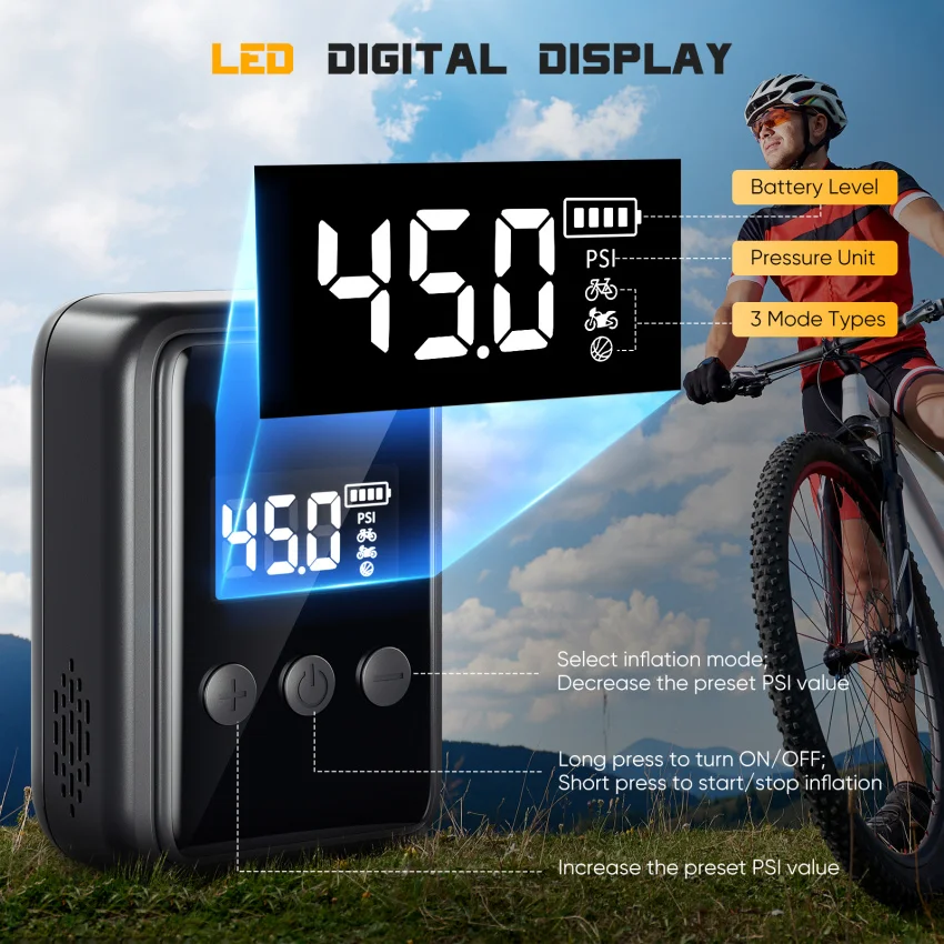 

Портативный быстрый накачивающий мини-беспроводной велосипедный насос, портативный насос для накачивания велосипедных шин, легкая рама из АБС-пластика