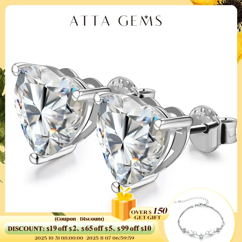 

ATTAGEMS Heart Moissanite Diamond Earrings 925 Sterling Silver Jewellery Statement Stud Earrings For Women Fine Jewelry