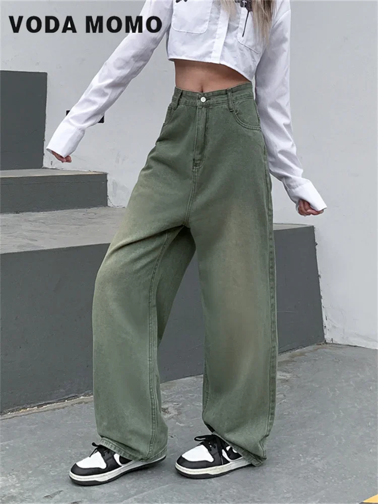 Luźne Proste Szerokie Nogawki Dżinsy Damskie Y2k Casual Streetwear Vintage Spodnie do Zamiatania Podłogi Wiosna Jesień Nowe Podstawowe Dżinsy Damskie z Wysokim Stanem